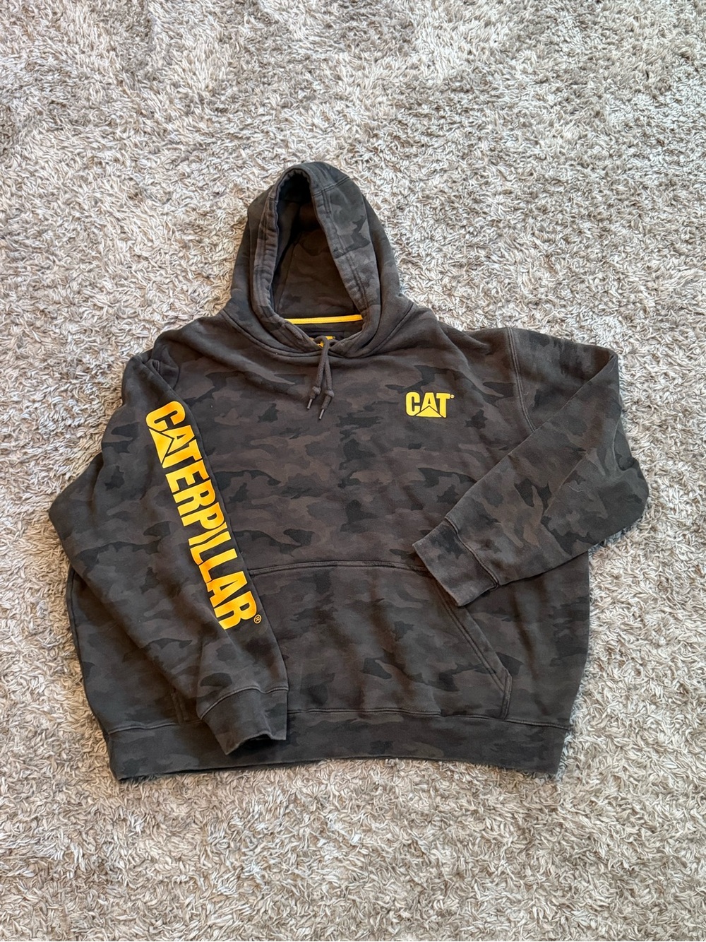 Caterpillar Black Camouflage Hoodie with Yellow Logo